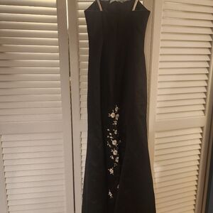 David's Bridal Black Strapless Dress with White Floral Design